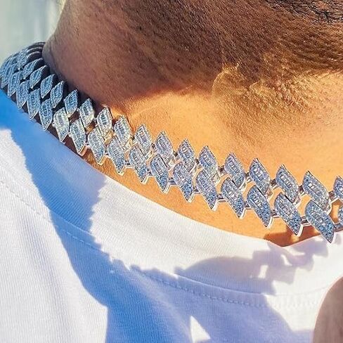 LEELAWATI ARTS Spiked shape 925 VVS Moissanite Diamond iced out 12mm 16mm Wide Necklace cuban link chain in Saudi Arabia
