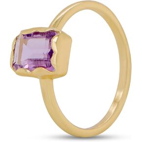 iCarats 18k Gold Vermeil Ring Gold Plated 925 Sterling Silver Faceted Real Gemstone Ring Band Minimal Design Statement Stacking Ring For Women