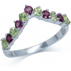 Silvershake Genuine Gemstones 925 Sterling Silver Chevron Style V Shape Stackable Ring Jewelry for Women