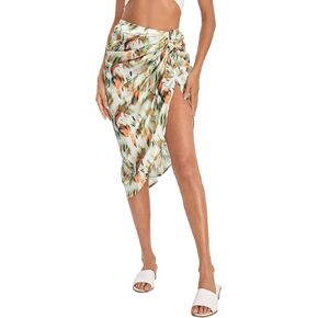 Floerns Women's Boho Floral Print Split Thigh Satin Ruched Midi Skirt in Kuwait