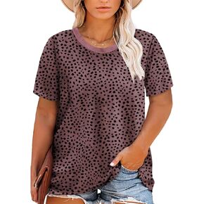 Eytino Womens Plus Size Summer Tops Short Sleeve Crew Neck Polka Dot Printed Loose Fit Blouse Shirts(1X-5X)