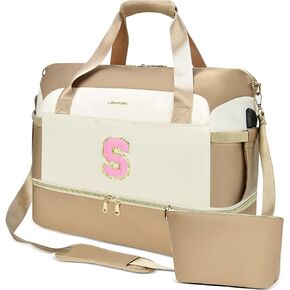 Initials Gym Bag for Women, Personalized Travel Duffle Bag with USB Charging Port, Weekender Overnight Bag with Wet Pocket and Shoes Compartment for Gym Travel, Birthday/Valentine's Day Gifts, E