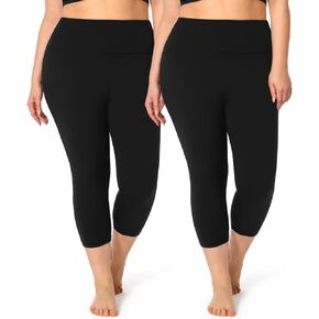 Women's 2 Piece Plus Size Capri Yoga Leggings with Pockets High Waisted Stretchy Buttery Soft Workout Athletic Pants