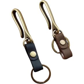 RIVEENY 2 Pack Fish Hook Keychain,Belt Key Clip,Real Leather Handmade Retro Snap U Hook Key Holder Key Ring Key Chain in Kuwait