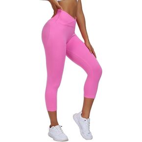 سراويل اليوغا النسائية من Litthing مع جيب سراويل رياضية ضيقة للتمرين واللياقة البدنية مقصوصة على شكل حرف V متقاطعة عالية الخصر سراويل ضيقة للمؤخرة والبطن in Kuwait