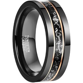 NUNCAD Tungsten Ring for Men Meteorite Inlay 8mm Tungsten Wedding Band Custom Text Engraved Hammered/Polished Edge Comfort Fit Size 7-12