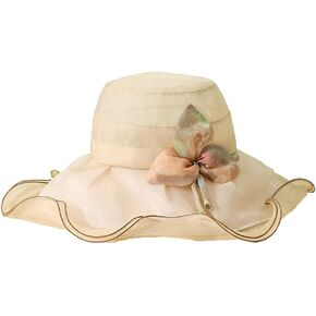 Lace Beige Sun Hat Women|UV Radiation protectionHat| Mulberry Silk Style Big Brim Hat|with Sweatband and Windproof Cord in Saudi Arabia