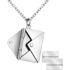 AGISLONE Personalized Envelope Locket Necklace for Women Customized Message Name Date Phrase Love Letter Necklace for Wife Mom Girlfriend BFF Couples