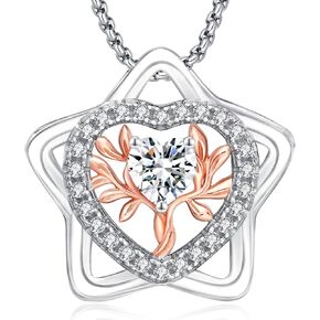 AUDINCEED Rose Star Heart Necklace Gifts for Women 925 Sterling Silver with Zirconia Heart Pendant Jewelry for Women Valentines Day Anniversary Birthday Gifts for Women Wife Girlfriend Mom Her