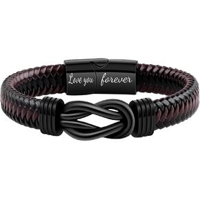 To My Son/Grandson Bracelet, Forever Linked Together Braided Leather Bracelet, Stainless Steel Magnetic Closure Leather Knot Cuff Wristband, Back to School Gifts Christmas Gifts Birthday Gifts