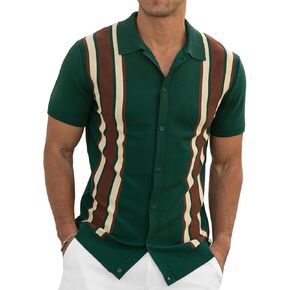 NITAGUT Mens Polo Shirts Vintage Striped Knitting Short Sleeves Button Down Golf Shirts in Saudi Arabia
