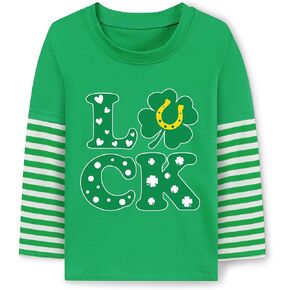 Boys St Patricks Day Shirts Long Sleeve Tees Kids Lucky Clover Graphic Shamrock Green Striped Tops 4-11 Years in Kuwait