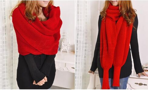 EUBUY Women Autumn Winter Scarf Wrap with Sleeve, Lady Fashion Solid Color Knitted Wrap Scarf Knitted Shawl Cape with Sleeve in Kuwait