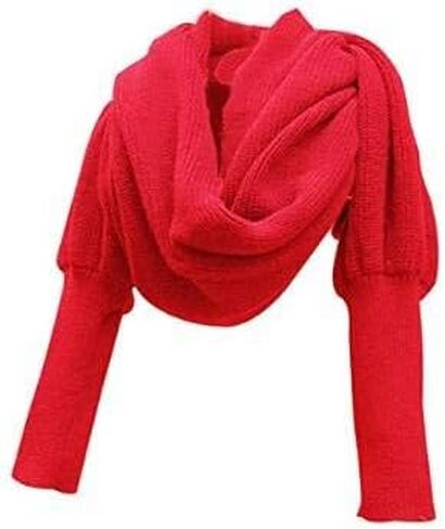 EUBUY Women Autumn Winter Scarf Wrap with Sleeve, Lady Fashion Solid Color Knitted Wrap Scarf Knitted Shawl Cape with Sleeve in Kuwait