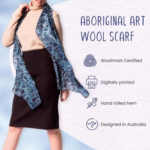 Mainie Night Ceremony Wool Scarf for Women, Australian Aboriginal Art Print, Merino Wool Scarves for Women Fashion, Rectangle Long Lightweight Head Wool Scarf for Winter Warm in Saudi Arabia