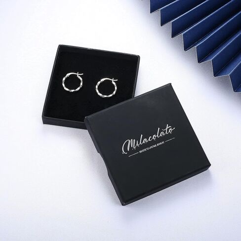 Milacolato 925 Sterling Silver Hoop Earrings for Women Girls 18K White Gold Plated Twisted Hoop Earrings Hypoallergenic Lightweight Click-Top Big Hoop Earrings 13/15/20/25/30/40/50/60mm in Kuwait