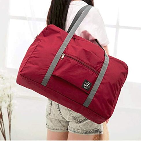 2 Pack Foldable Travel Bag Waterproof Travel Duffel Bag,Women Ladies Man Canvas Weekender Bag Overnight Carry-on Tote Duffel in Trolley Handle (Black&Rred)… in Kuwait
