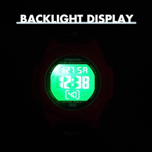 ساعات بيندوس للنساء، ساعة رياضية رقمية 50 متر مقاومة للماء بإضاءة خلفية LED وتقويم مع ساعة منبه. in Kuwait