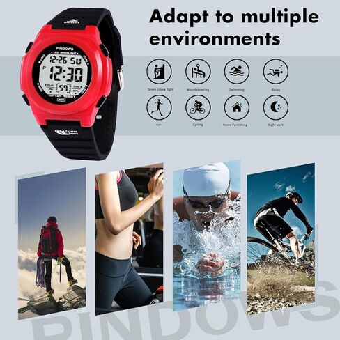 ساعات بيندوس للنساء، ساعة رياضية رقمية 50 متر مقاومة للماء بإضاءة خلفية LED وتقويم مع ساعة منبه. in Kuwait