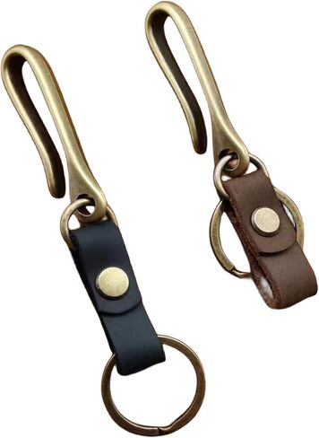 RIVEENY 2 Pack Fish Hook Keychain,Belt Key Clip,Real Leather Handmade Retro Snap U Hook Key Holder Key Ring Key Chain in Kuwait