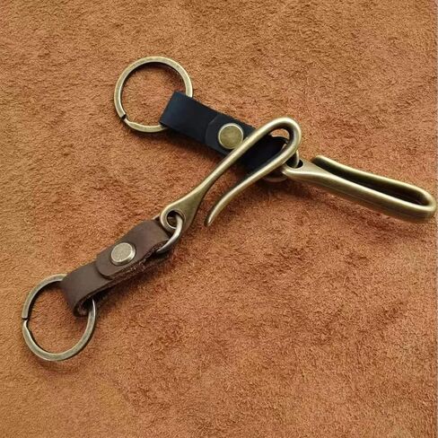 RIVEENY 2 Pack Fish Hook Keychain,Belt Key Clip,Real Leather Handmade Retro Snap U Hook Key Holder Key Ring Key Chain in Kuwait