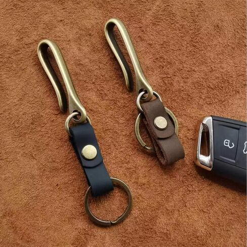 RIVEENY 2 Pack Fish Hook Keychain,Belt Key Clip,Real Leather Handmade Retro Snap U Hook Key Holder Key Ring Key Chain in Kuwait