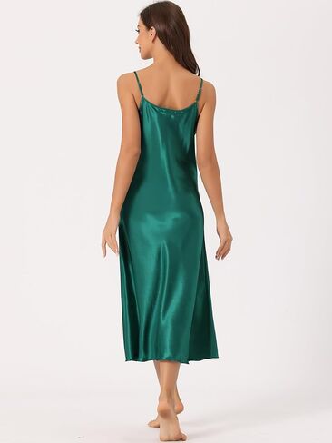 cheibear Womens Satin Pajama Dress Camisole Midi Nightdress 2023 V-Neck Lounge Long Silky Nightgowns in Kuwait