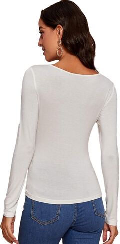 تيشيرت نسائي SweatyRocks بأكمام طويلة ورقبة واسعة وأساسي بمقاس نحيف in Kuwait