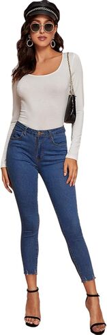 تيشيرت نسائي SweatyRocks بأكمام طويلة ورقبة واسعة وأساسي بمقاس نحيف in Kuwait