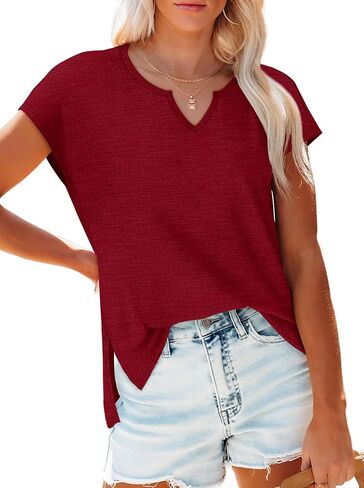 OFEEFAN Women's Cap Sleeve Shirts Casual Summer V Neck Tunic Tops Loose Tshirts Side Slit S-3XL in Kuwait