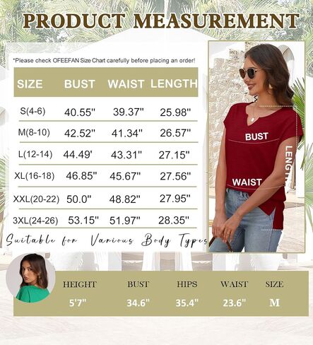 OFEEFAN Women's Cap Sleeve Shirts Casual Summer V Neck Tunic Tops Loose Tshirts Side Slit S-3XL in Kuwait