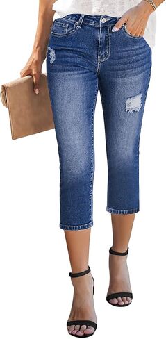 GRAPENT Capris Jeans for Women High Waisted Stretchy Ripped Skinny Denim Capri Pants Distressed Cropped Jeggings Casual in Saudi Arabia