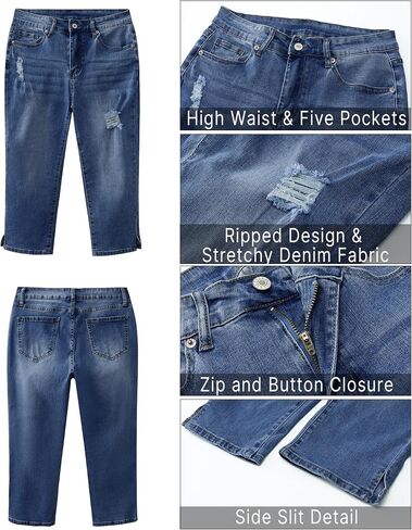 GRAPENT Capris Jeans for Women High Waisted Stretchy Ripped Skinny Denim Capri Pants Distressed Cropped Jeggings Casual in Saudi Arabia
