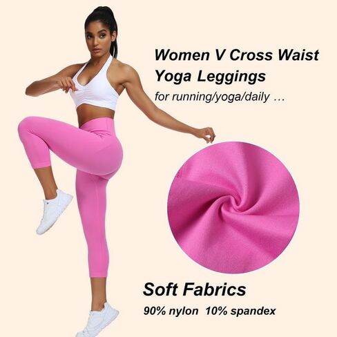 سراويل اليوغا النسائية من Litthing مع جيب سراويل رياضية ضيقة للتمرين واللياقة البدنية مقصوصة على شكل حرف V متقاطعة عالية الخصر سراويل ضيقة للمؤخرة والبطن in Kuwait