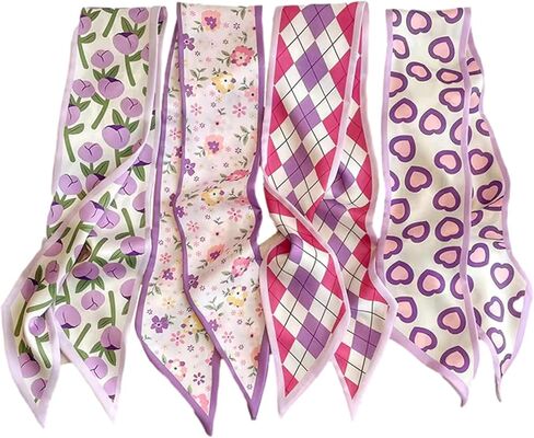 QTMY 4 Pack Purse Scarf for Bags Silk Head Scarf for Hair Handbag Women Scarfs Band Hair Neck Scarves Fashion Gifts,12 in Kuwait