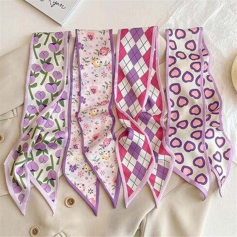 QTMY 4 Pack Purse Scarf for Bags Silk Head Scarf for Hair Handbag Women Scarfs Band Hair Neck Scarves Fashion Gifts,12 in Kuwait