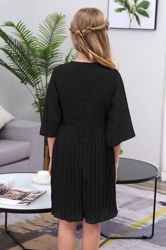 فستان GORLYA للفتيات بأكمام جرس وربطة عنق أمامية كاجوال أنيق ومضيء من الشيفون المطوي للأطفال من عمر 4 إلى 14 طن in Kuwait