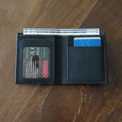 محفظة AG Wallets جلدية رفيعة بتقنية RFID وحامل بطاقات، وفتحتان لبطاقة الهوية، وفتحات متعددة لبطاقات الائتمان، ومقصورة واحدة للفواتير (BlackNapa) in Kuwait