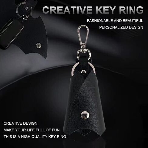 حامل مفاتيح على شكل خفاش للرجال، سلسلة مفاتيح السيارة للرجال، واقي مفتاح السيارة من الجلد، حامل مفاتيح للزوج والصديق هدايا عيد الميلاد للرجال والكريسماس، اسود، S in Kuwait