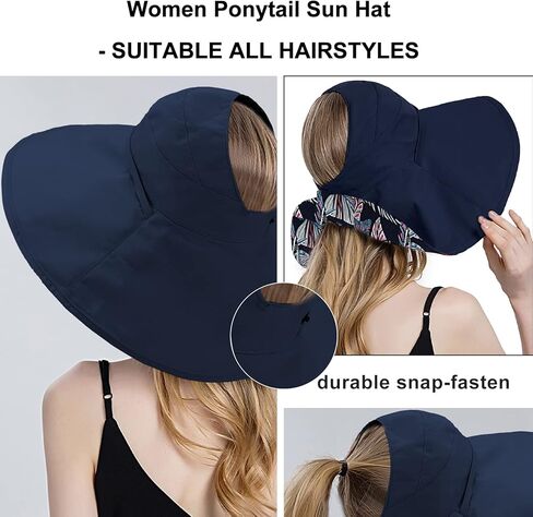 قبعة شمسية نسائية عالية ذيل حصان للحماية من الأشعة فوق البنفسجية بحافة واسعة للشاطئ، قبعة سفر صيفية قابلة للعكس وقابلة للطي in Kuwait