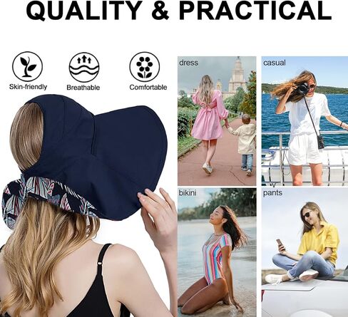 قبعة شمسية نسائية عالية ذيل حصان للحماية من الأشعة فوق البنفسجية بحافة واسعة للشاطئ، قبعة سفر صيفية قابلة للعكس وقابلة للطي in Kuwait