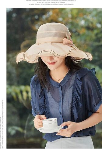 Lace Beige Sun Hat Women|UV Radiation protectionHat| Mulberry Silk Style Big Brim Hat|with Sweatband and Windproof Cord in Saudi Arabia
