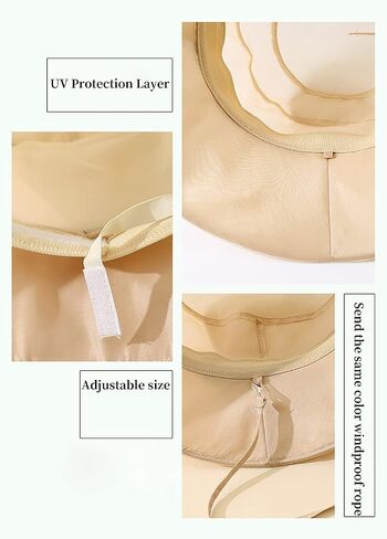 Lace Beige Sun Hat Women|UV Radiation protectionHat| Mulberry Silk Style Big Brim Hat|with Sweatband and Windproof Cord in Saudi Arabia