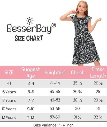 فستان BesserBay للفتيات ذو فتحة رقبة مرنة وأكمام واسعة مع جيوب جانبية من 4 إلى 12 سنة in Saudi Arabia