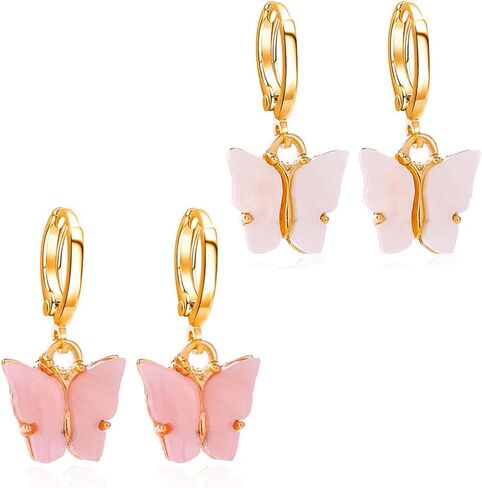 2PCS Butterfly Hoop Earrings. Acrylic Gold Butterfly Wings Huggie Earring,Cute Insect Butterfly Dangle Earrings Set for Women Girl's Jewelry in Saudi Arabia