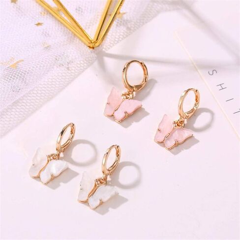 2PCS Butterfly Hoop Earrings. Acrylic Gold Butterfly Wings Huggie Earring,Cute Insect Butterfly Dangle Earrings Set for Women Girl's Jewelry in Saudi Arabia