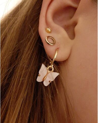 2PCS Butterfly Hoop Earrings. Acrylic Gold Butterfly Wings Huggie Earring,Cute Insect Butterfly Dangle Earrings Set for Women Girl's Jewelry in Saudi Arabia