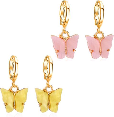 2PCS Butterfly Hoop Earrings. Acrylic Gold Butterfly Wings Huggie Earring,Cute Insect Butterfly Dangle Earrings Set for Women Girl's Jewelry in Saudi Arabia