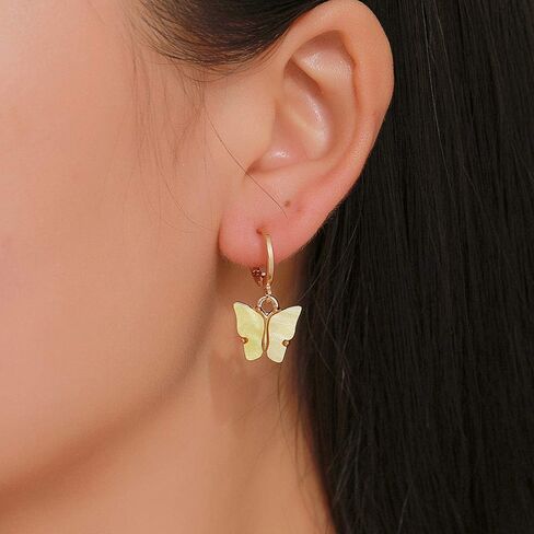 2PCS Butterfly Hoop Earrings. Acrylic Gold Butterfly Wings Huggie Earring,Cute Insect Butterfly Dangle Earrings Set for Women Girl's Jewelry in Saudi Arabia