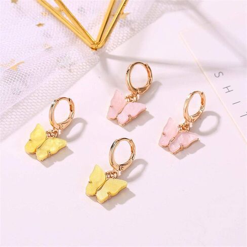 2PCS Butterfly Hoop Earrings. Acrylic Gold Butterfly Wings Huggie Earring,Cute Insect Butterfly Dangle Earrings Set for Women Girl's Jewelry in Saudi Arabia